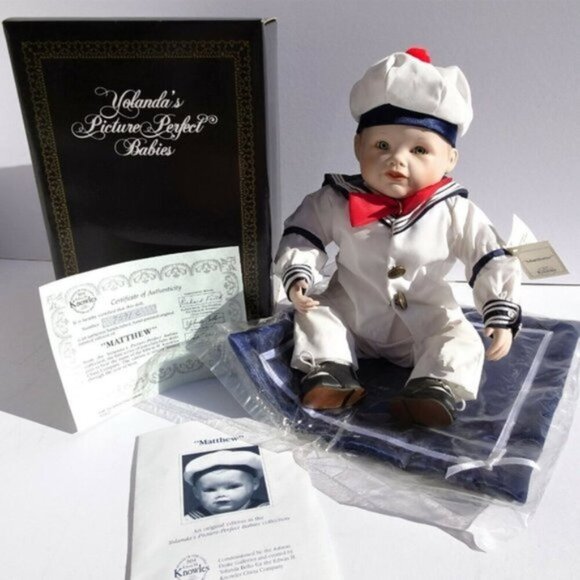 New In Box Edwin M. Knowles China Company "Matthew"‎ Porcelain Doll w/ Documents - Picture 1 of 8